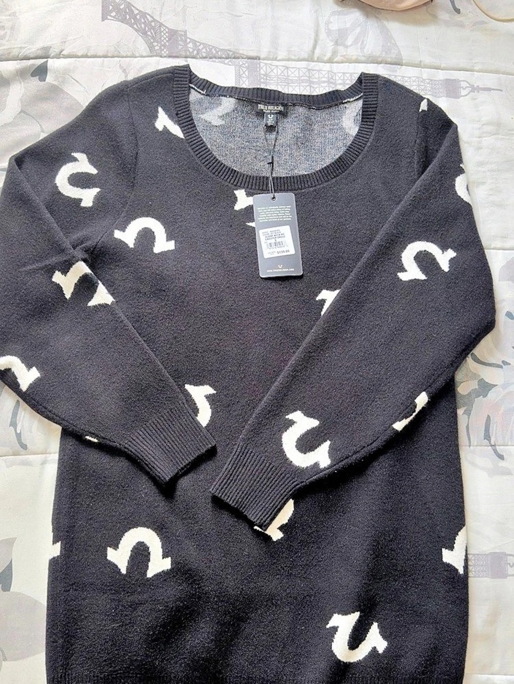 True Religion Scoop Neck HS Sweater Dress Black & White Medium